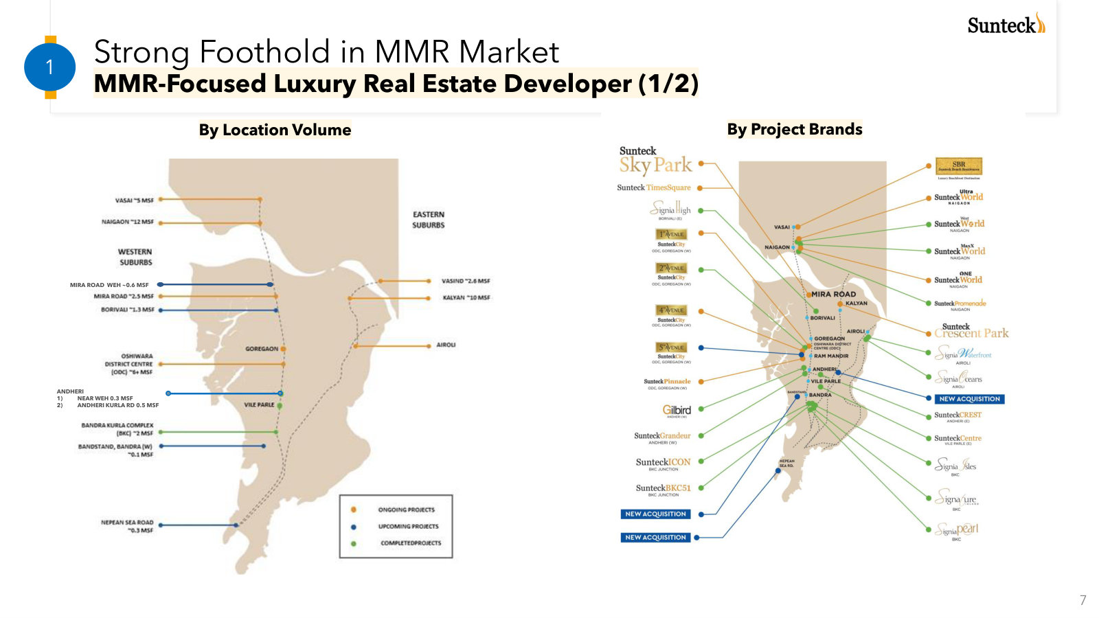 Where Sunteck builds across Mumbai, with projects mapped by location, brand and stage.